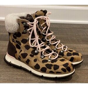 Cole Haan Zerogrand 4ZG Leather Hiker Jag Haircalf Boots Womens NWOB Leopard 6B